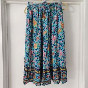 Zesica Womens Bohemian Floral Printed Elastic Waist Maxi Skirt Pockets Turquoise